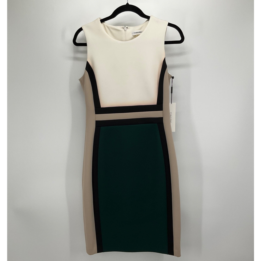 Calvin Klein Cream Colorblock Dress Sz 8
